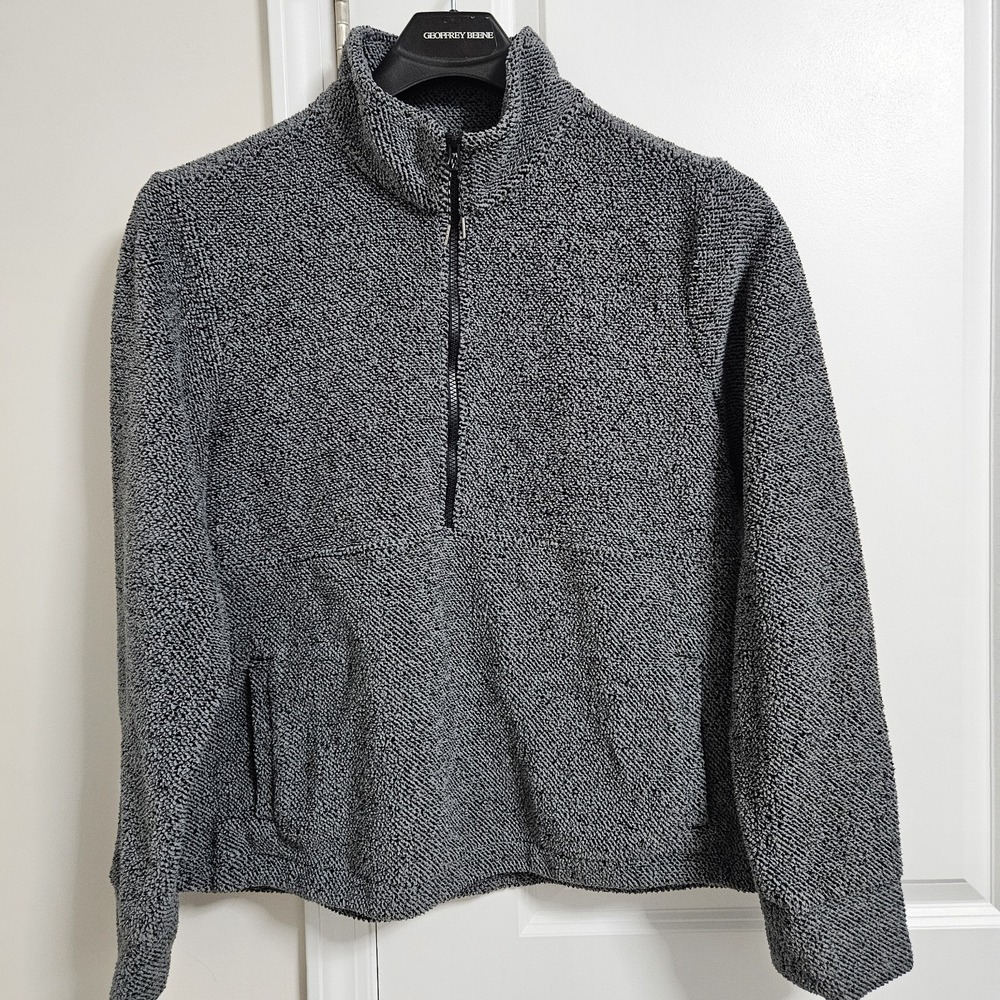 Eddie Bauer Pullover Women XL Gray 1/4 Zip Boucle Fleece Textured Jacket Pockets